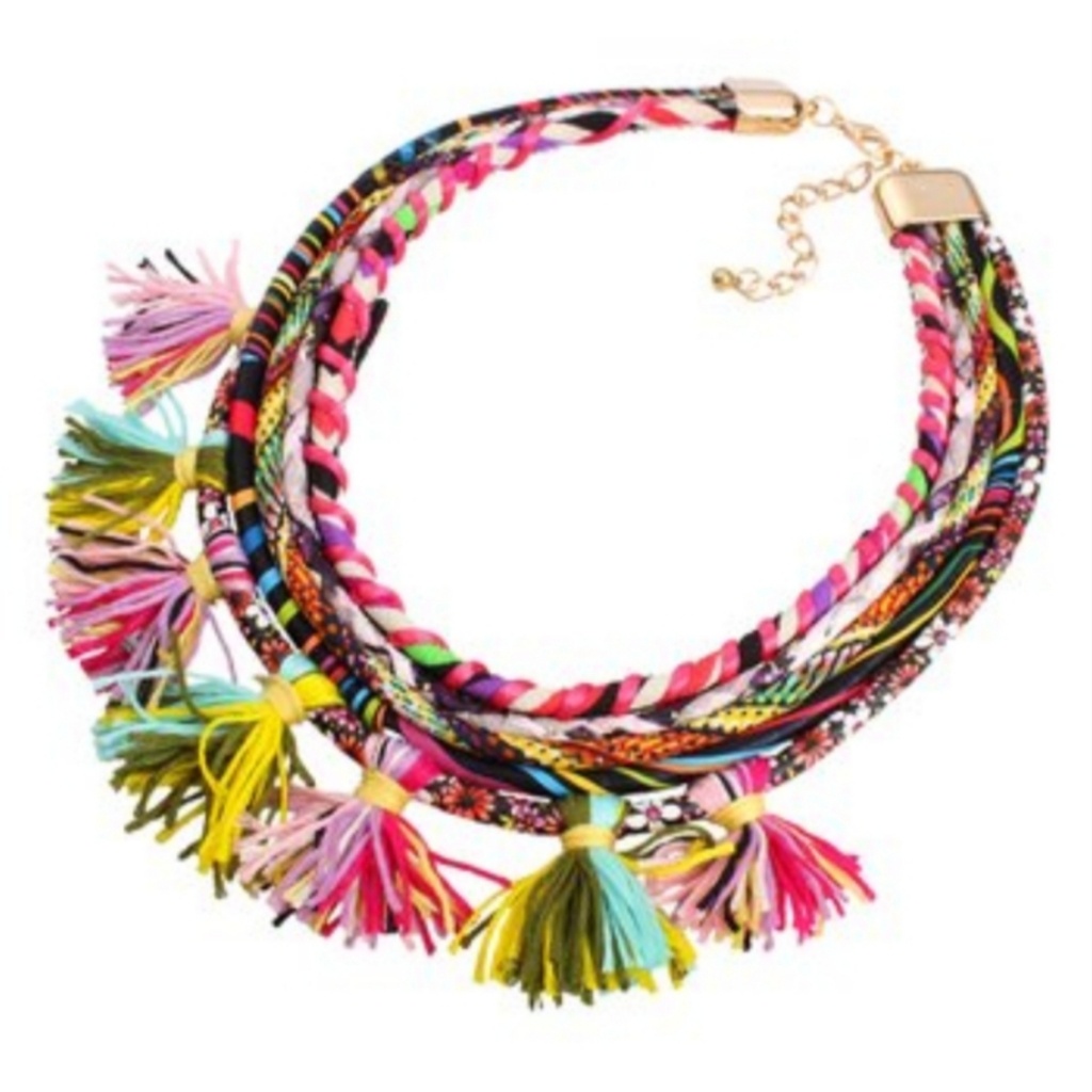 Ella & Elly Rainbow Layed Tassel Statement Necklac